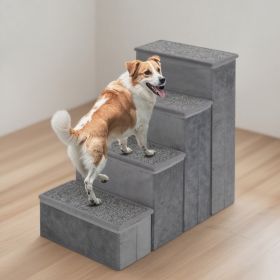 4-Step Dog Stairs Non-slip Foldable Dog Ramp With Adjustable Steps (Option: Gray)